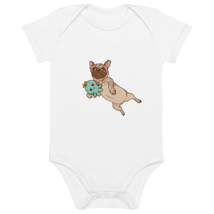 Süße Bio - Freude: Entdecke unseren Bio Baumwoll Baby Body mit bezauberndem Frenchie Comic Design! - bullogh#