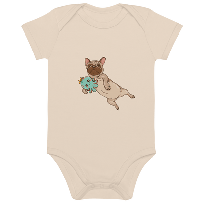 Süße Bio - Freude: Entdecke unseren Bio Baumwoll Baby Body mit bezauberndem Frenchie Comic Design! - bullogh#
