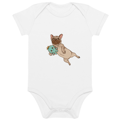Süße Bio - Freude: Entdecke unseren Bio Baumwoll Baby Body mit bezauberndem Frenchie Comic Design! - bullogh#