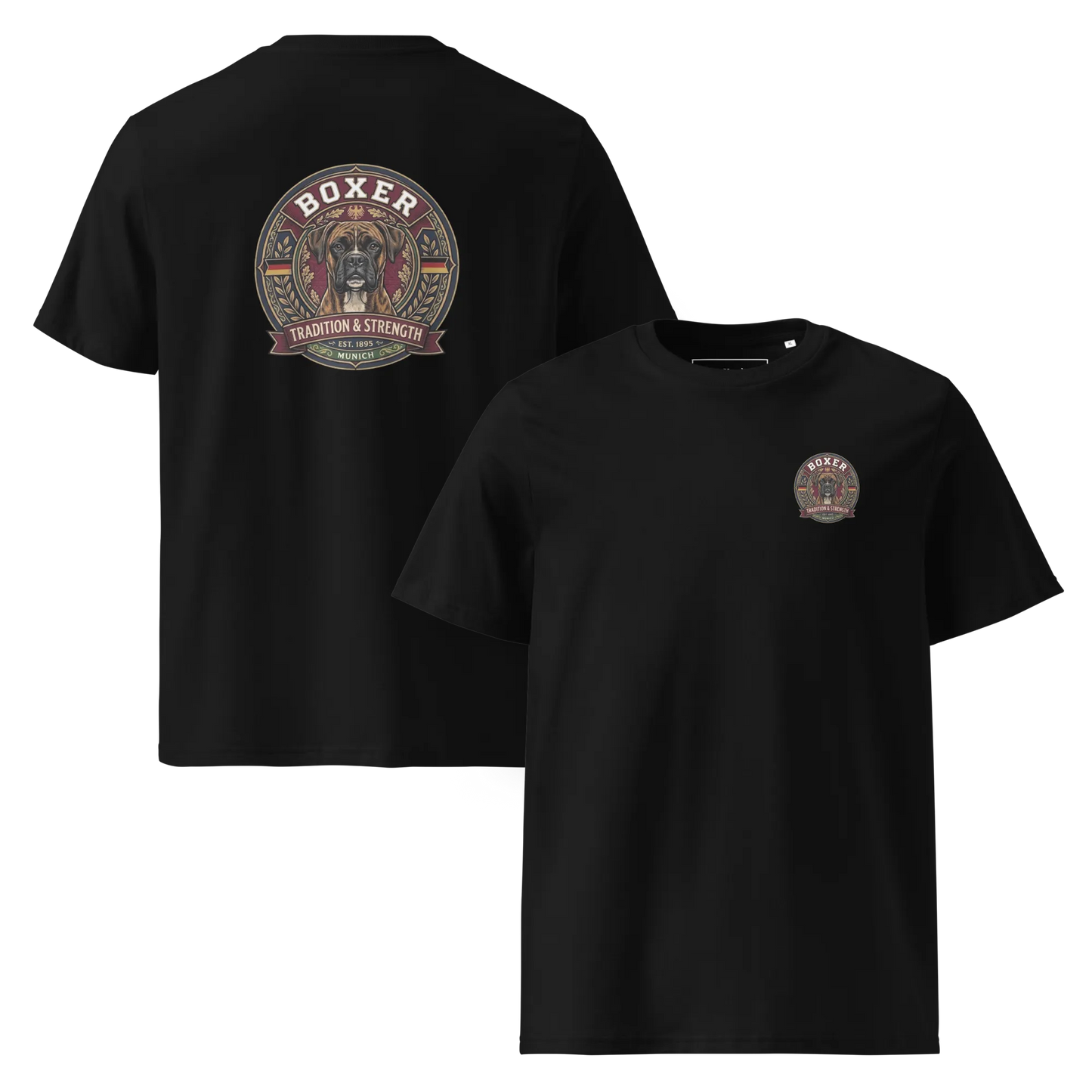 Boxer gestromt Dog Badge – Bio-T-Shirt
