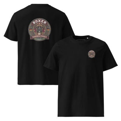 Boxer gestromt Dog Badge – Bio-T-Shirt