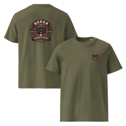 Boxer gestromt Dog Badge – Bio-T-Shirt