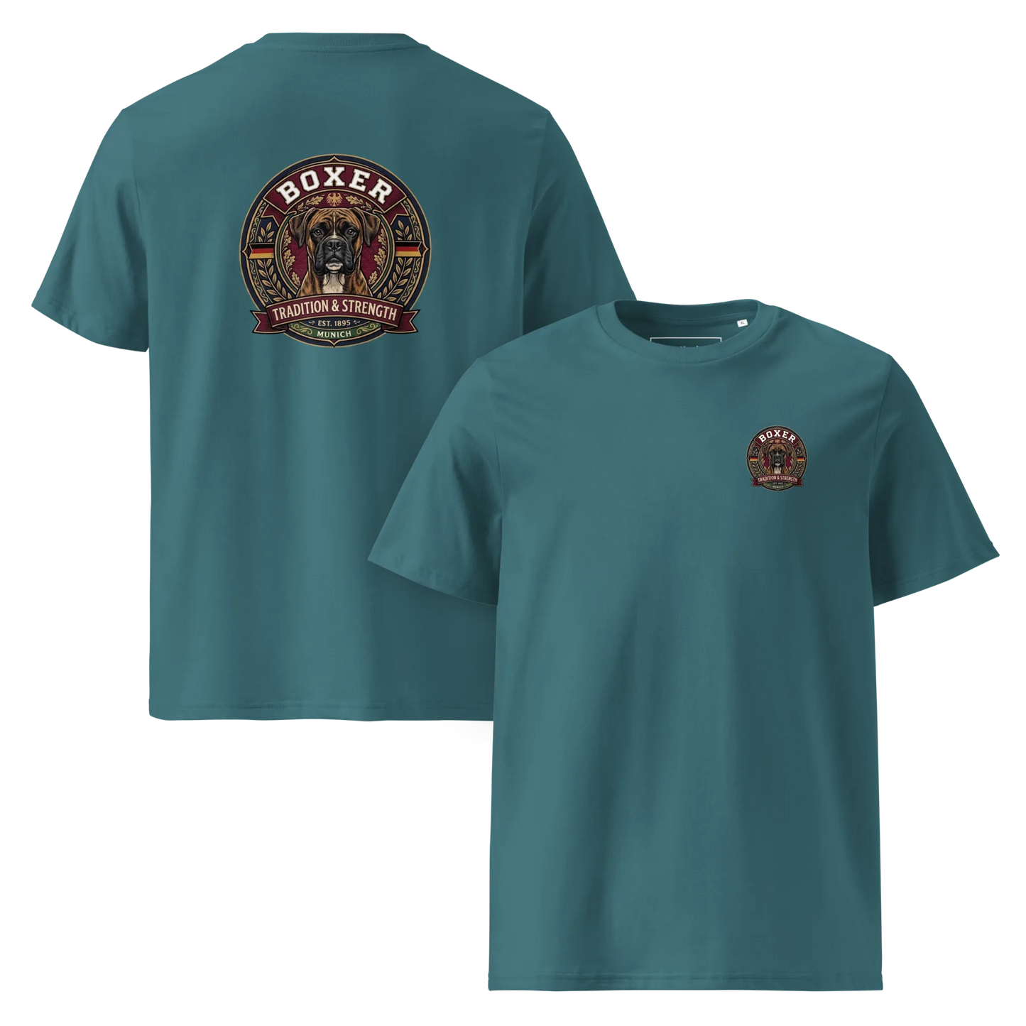 Boxer gestromt Dog Badge – Bio-T-Shirt
